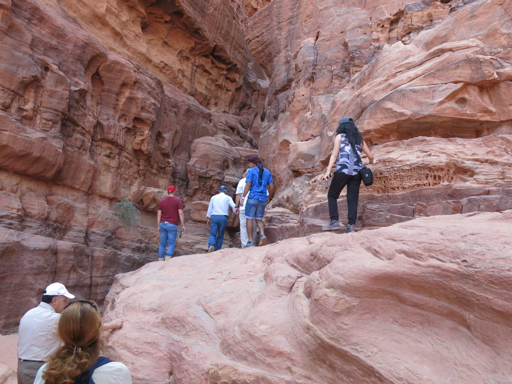 DGS members exploring rock formations on a field trip